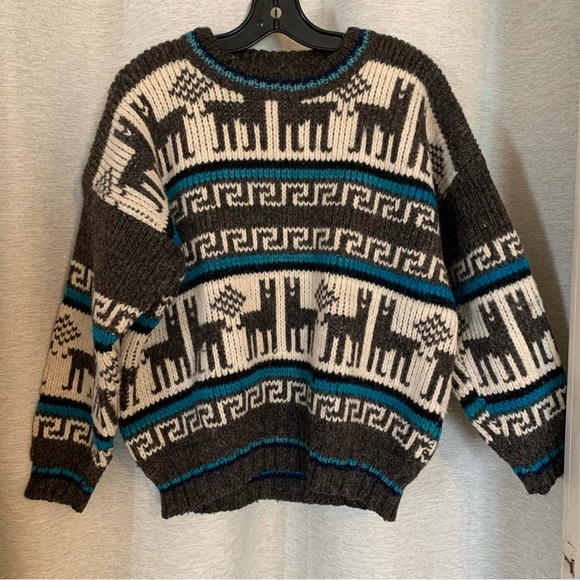 Hand knit alpaca wool blend Peruvian alpaca sweater - Picture 1 of 7